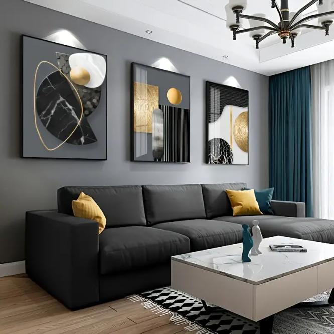 3pcs Set of Frameless Abstract Geometric Canvas Wall Art Prints - Modern Decor for Living Room, Bedroom, Office - Image 4