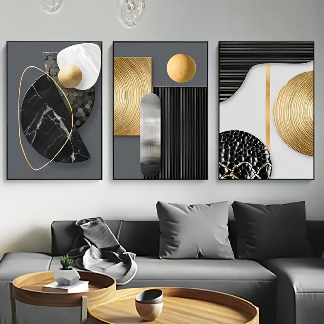 3pcs Set of Frameless Abstract Geometric Canvas Wall Art Prints - Modern Decor for Living Room, Bedroom, Office - Image 2