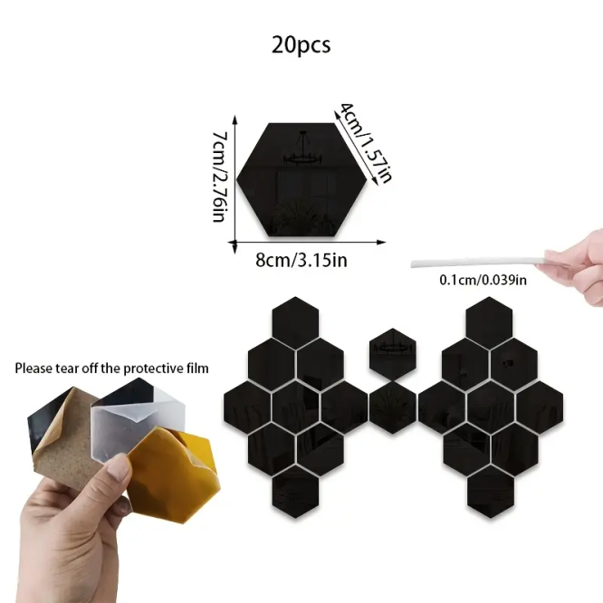 A Set of 20 Hexagonal Acrylic Mirror Wall Stickers to Enhance The Texture of The Space! DIY Three-Dimensional - Image 4
