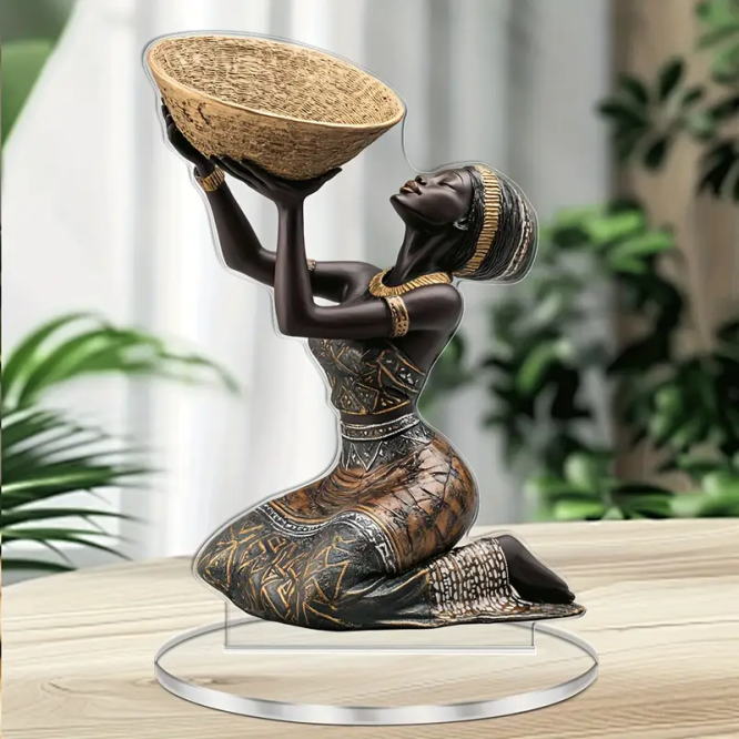 African Woman Acrylic Tabletop Decorative Figure - Art Deco Style, Inspirational Theme, Multipurpose Use, Acrylic